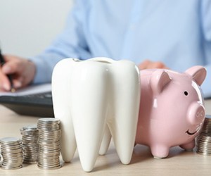 Coins and piggy bank