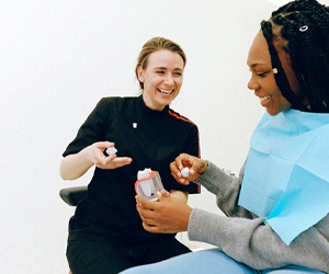 Woman at emergency dentist in New Lenox